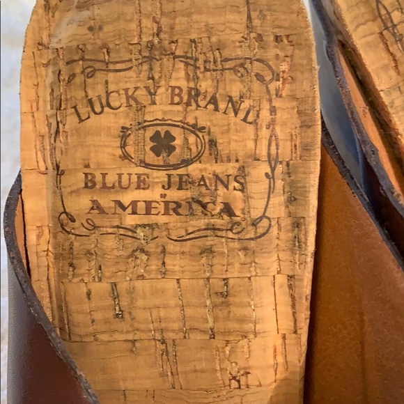 EUC Lucky Brand brown leather/cork 7.5 wedges - Picture 5 of 8